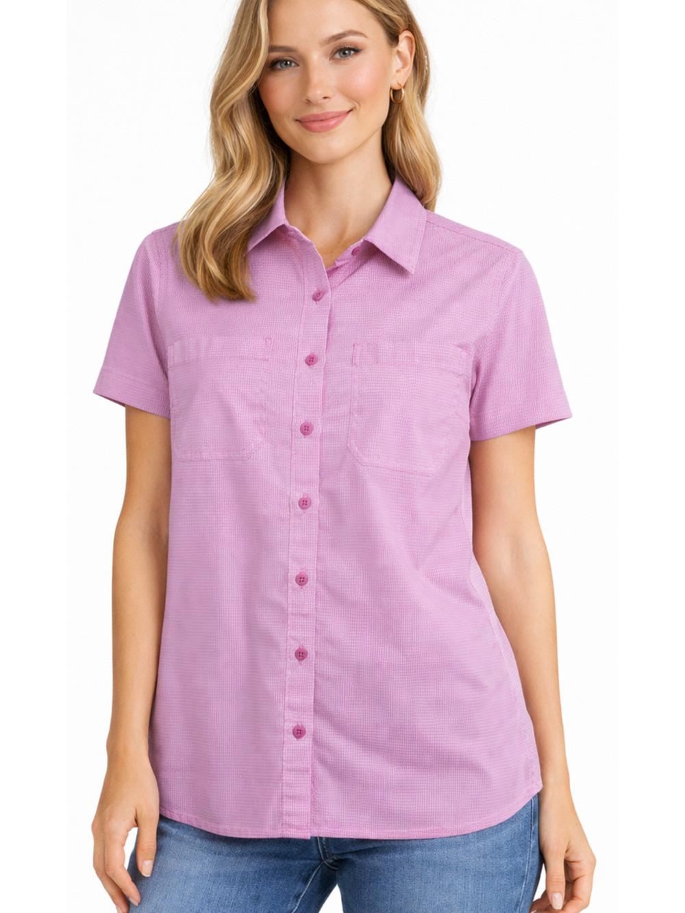 Ridgecut Toughwear Pink Gingham Work Shirt Women S Short Sleeve Button Front